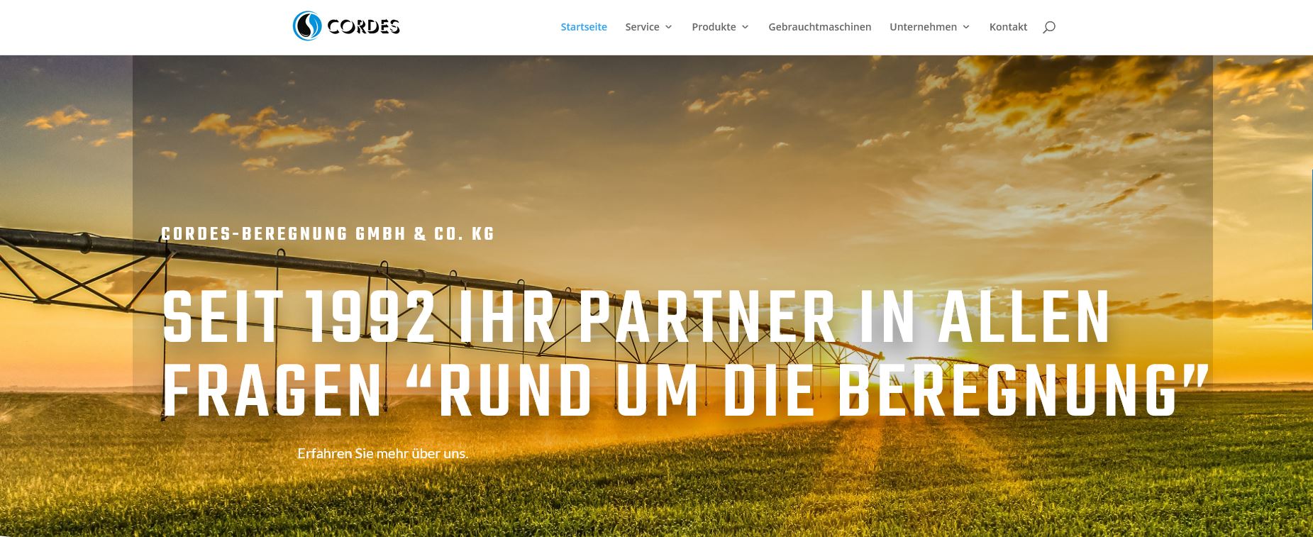 Banner der Startseite der Cordes-Beregnung GmbH & Co. KG Homepage