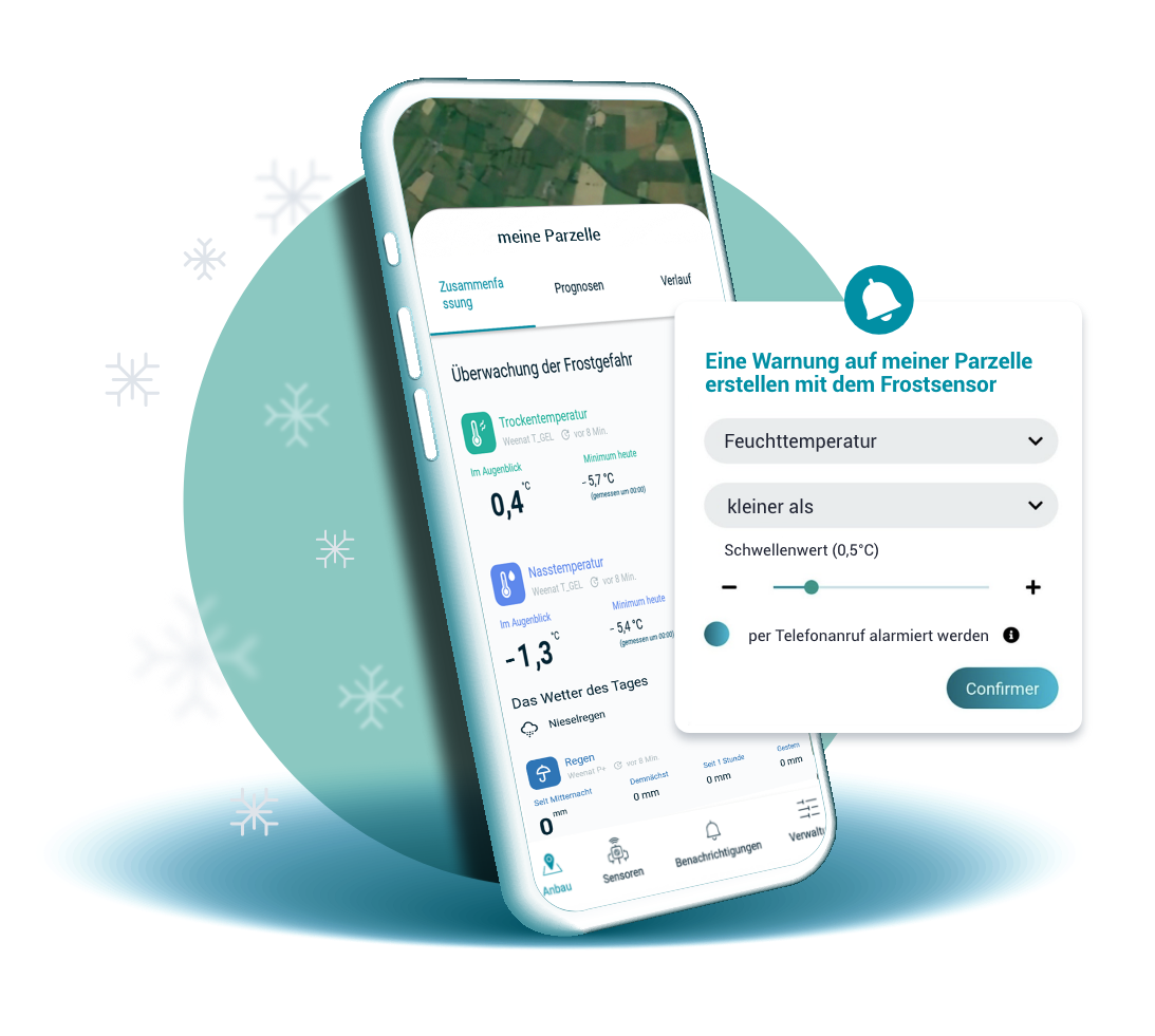 Weenat App zur Einstellung der Frostwarnung
