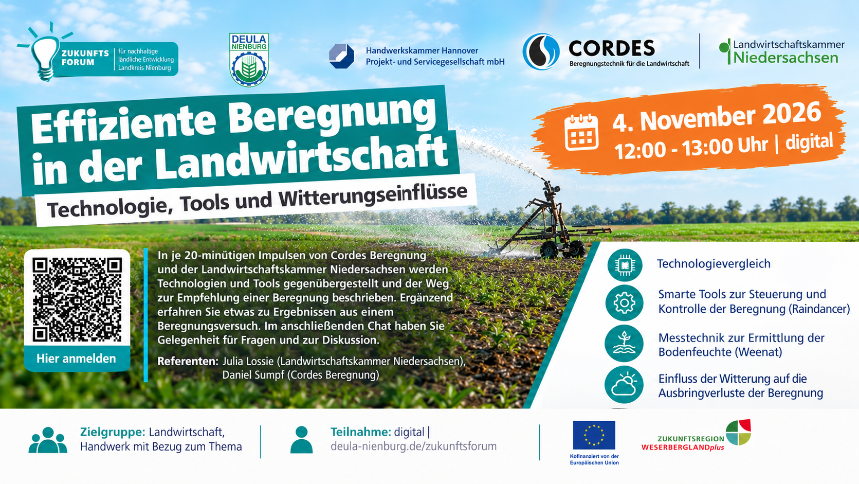 Ankündigung Effiziente Beregnung in der Landwirtschaft